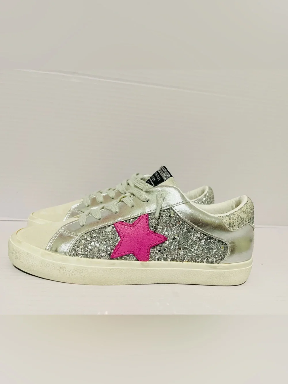 Vintage Havana  Silver Glitter Women’s Sneakers with Pink Star